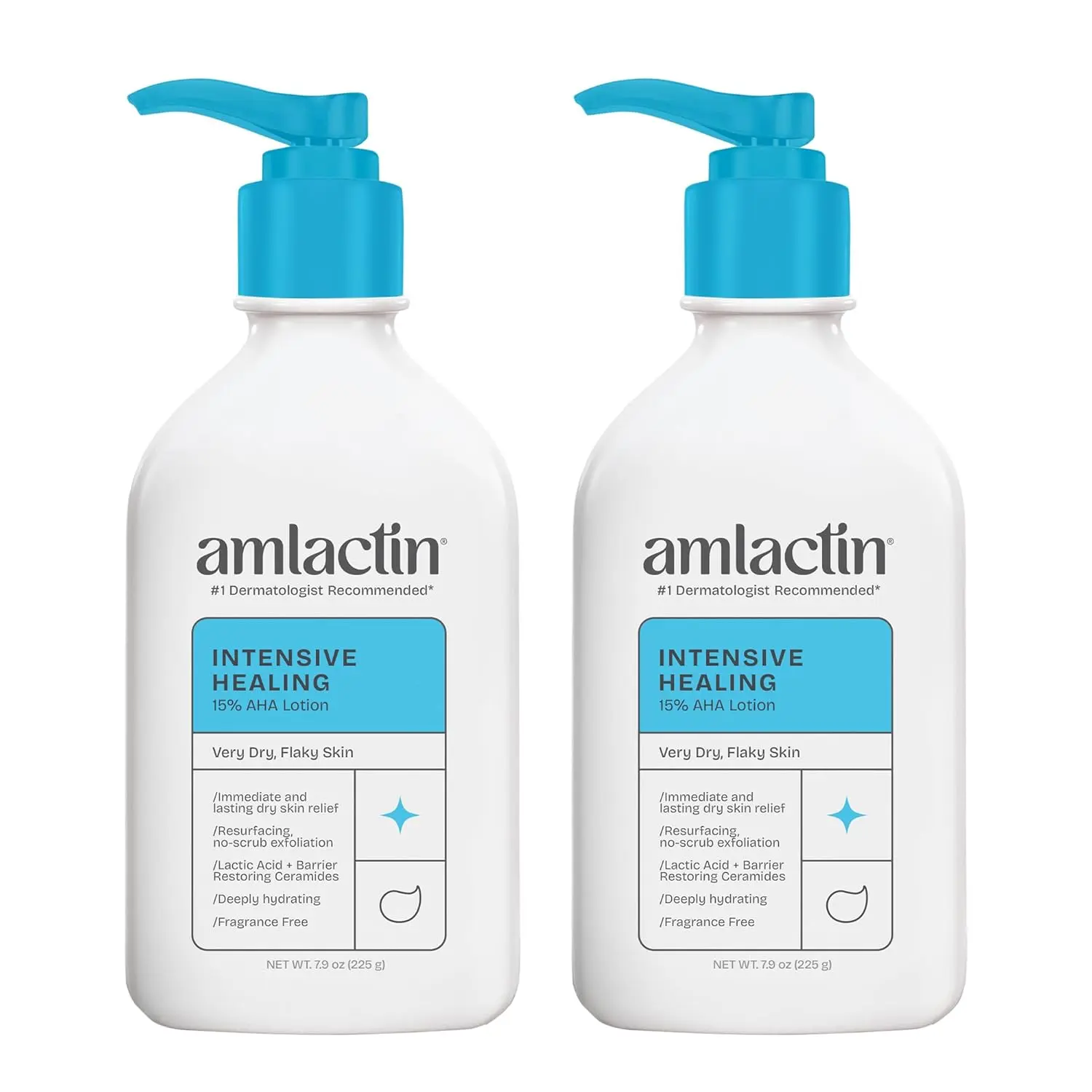 AmLactin Intensive Healing Unscented Fragrance-Free Body Lotion, 15% Lactic Acid, 7.9 fl oz, 2 Pack (Amlactin Lotion for Body Use)