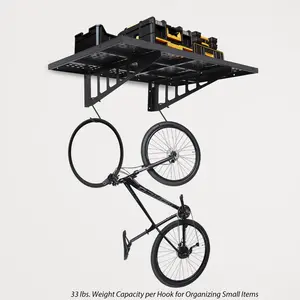 2 Pack Wall Mounted Garage Floating Shelves, Heavy Duty Adjustable Steel Storage Racks with Mounting Hooks, 600Lbs Weight Capacity Industrial Wall Shelving for Garage Workshop Storage