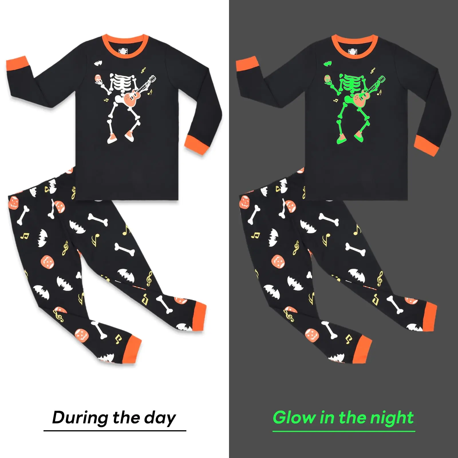 Kids Halloween Pajamas Set, PJs,Glow in The Dark Skeleton Pjs Long Sleeve Sleepwear Costume for 3-7 Years Boy Children