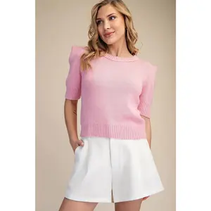 Glam Sweater Puff Sleeve Pink (GSW9777)