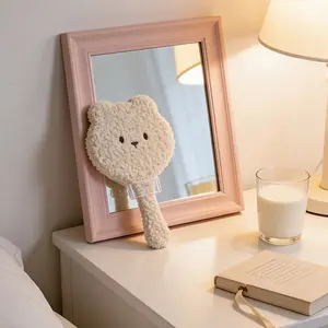 Plush Bear Handheld Mirror, Soft Coral Fleece Material, Portable Pocket Mirror, Multi-Scene Use, Christmas Wedding Valentine Gift