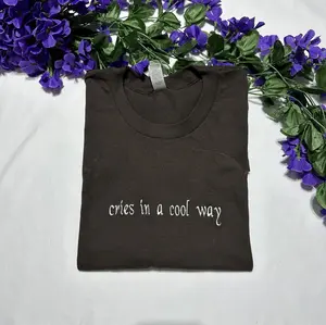 Cries in a cool way embroidered T-Shirt; Trendy embroidered T-Shirt