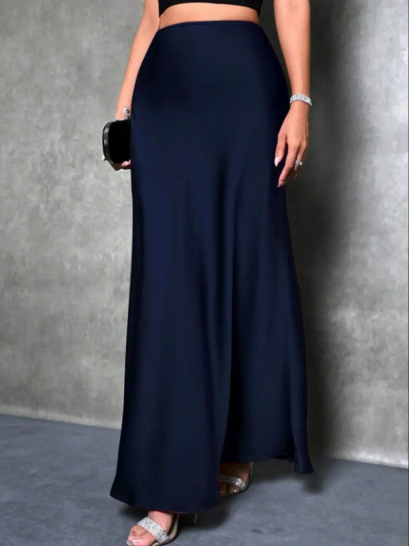 Elegant Chic Minimalist Satin Woven Fabric Fitted Midi Skirt for Women, Versatile Casual Wear, Perfect for Daily, Parties, Evening & Formal, Stylish Ladies' Fashion, Fitted Design Skirt