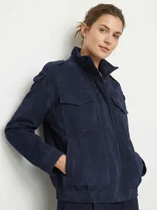 Women's Suede Jacket Outerwears Demi-Season Cropped Bomber Jackets For Woman Oversized Faux Leather New In Casual Jackets Street Long Sleeve Fitted Aviator Jacket Short Coat Womenswear