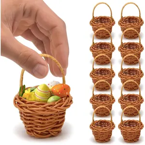 10Pcs Small Mini Woven Easter Wicker Baskets with Handle Bulk for Favors, Home and Office Decor and Floral Arrangements