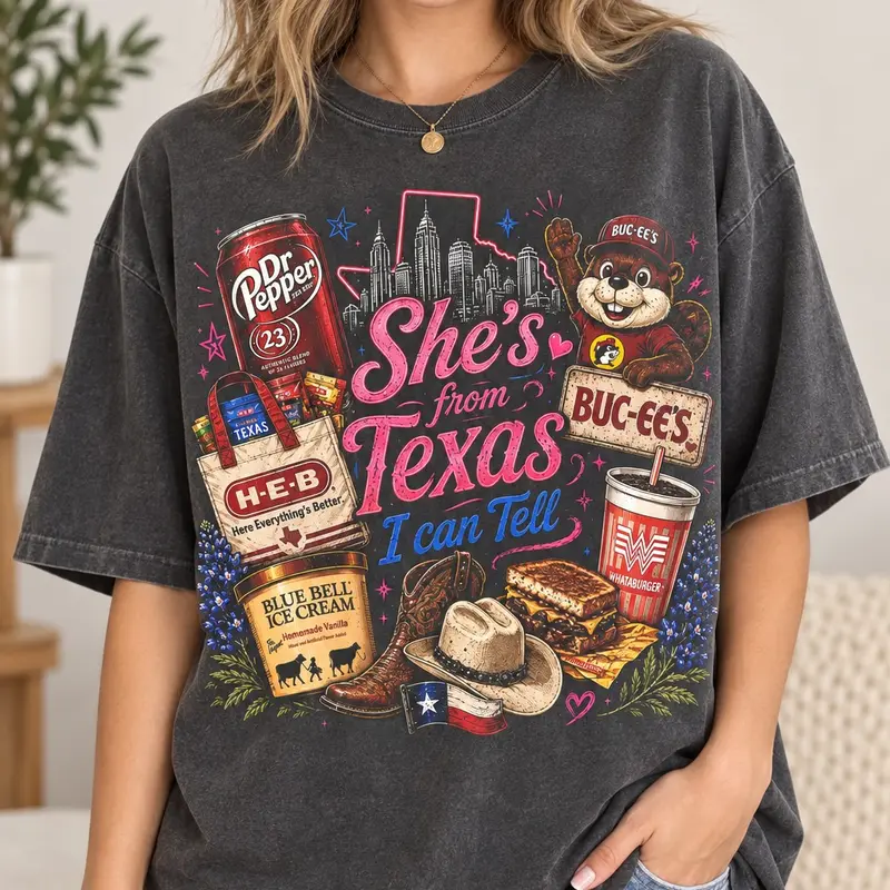 Comfort Colors She’s From Texas Shirt, Western Texas Girl Pride Graphic Tee Print Tee, Andrew Clothings