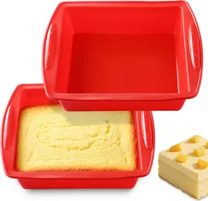 Silicone Square Brownie Pan 2 Pack, 8X8 Baking Pan for Brownies, Cakes, Bread, Pie & Lasagna – BPA Free, Heat Resistant, Flexible Silicone Baking Mold, Oven, Microwave, Dishwasher Safe KCKHFA