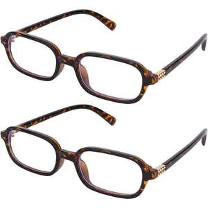 2 count Rectangle Blue Light Glasses, Retro Square Glasses Small Narrow 90s Blue Light Blocking Eyeglasses for Women Men