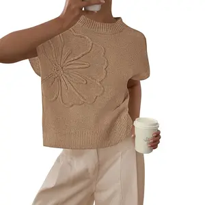 PrettyGarden Women's Spring Sweater Vest Trendy Flower Knit Short Sleeve Cute Pullover Tank Tops Summer Fashion Clothing