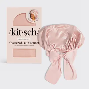 Kitsch Oversize Satin Bonnet for Sleeping - Silk Bonnet for Sleeping Women, Curly & Textured Hair, Large Jumbo Sleep Bonnets for Comfort & Protection, Wake Up with Beautifully Styled Hair - Blush