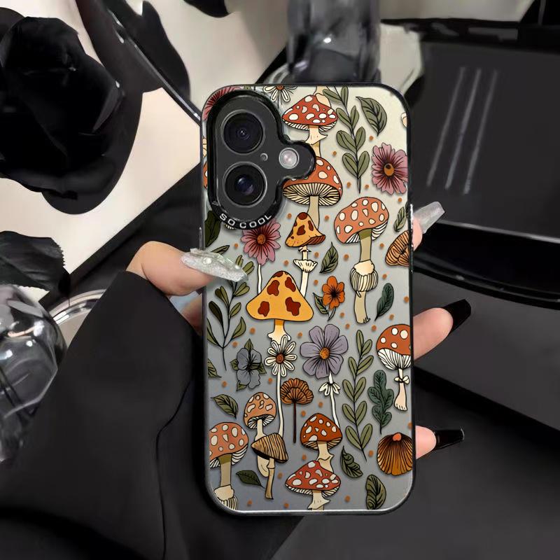 Mushrooms With Blooming Wildflowers Phone Case Durable Hard Acrylic Back Case With An Anti-Yellowing Coating, Made From High-Quality Designed For Reliable Drop Protection For Your Phone For iPhone 17.16.15.14.13.12.11.X.XS.XSMAX.XR.8.7