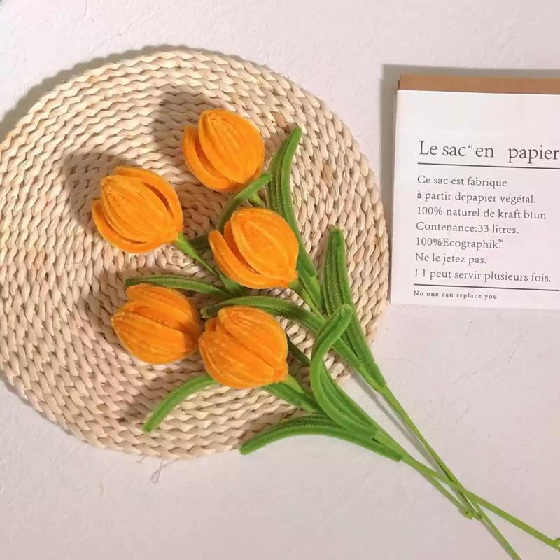 10pcs Pipe Cleaners Craft Supplies, DIY Tulip Bouquet Making Kit, Chenille Stems Flower Craft Kit Fuzzy Sticks Crafting Materials Bendable Wire Bulk for Art Classroom Mother’s Day Gift