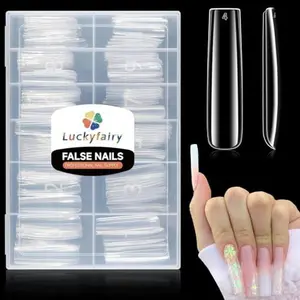 Extra Long Square Nail Tips, XXL 120Pcs 12 Sizes No C Curve Clear Acrylic Nails Straight Tapered Square Press on False Nail Tips for Nail Extension Nail Art Salon Home DIY