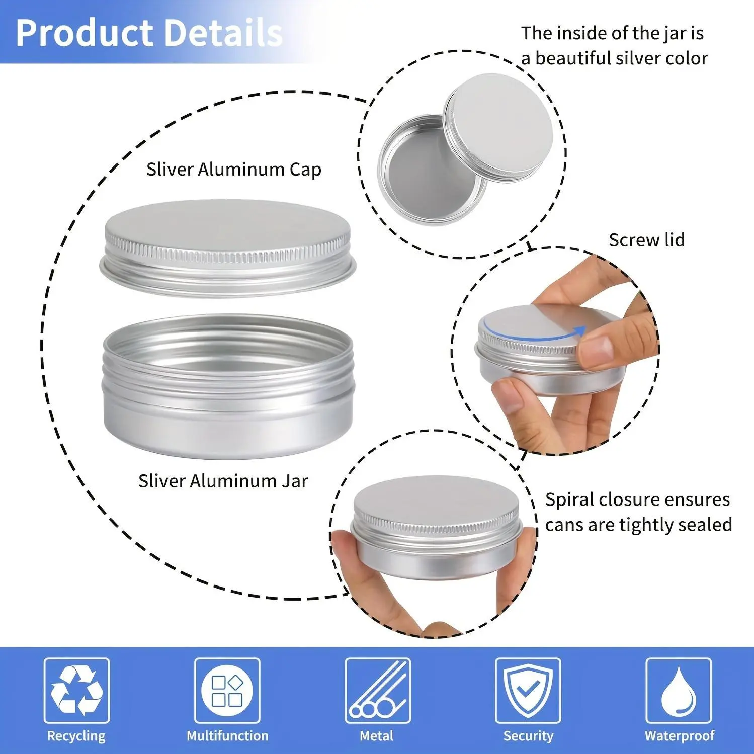 45pcs-4oz/60pcs-2oz Aluminum Tins, Metal Round Tins, Jar Refillable Containers, Aluminum Tin Cans Containers with Screw Lid, Versatile Storage Organizers for Art, Crafts, Sewing Supplies