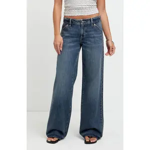 Pacsun Women's Casey Low Rise Baggy Jeans Slant Pocket Dark Indigo