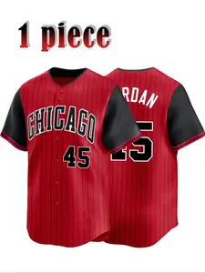 Men's 45 Red Embroidery Button Front Baseball Jersey, Regular Fit Casual Short Sleeve V Neck Baseball Shirt for Daily Wear, Men's Clothes for All Seasons Sports Jersey