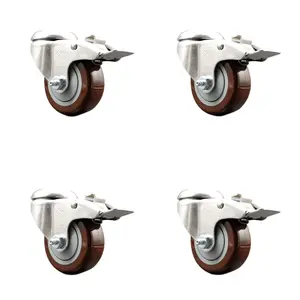 Service Caster SCC-SS316BHTTL20S314-PPUB-MRN-4 Polyurethane Swivel Bolt Hole Caster with 3 in. Maroon Caster Wheels - 316 Stainless Steel Caster - Set of 4