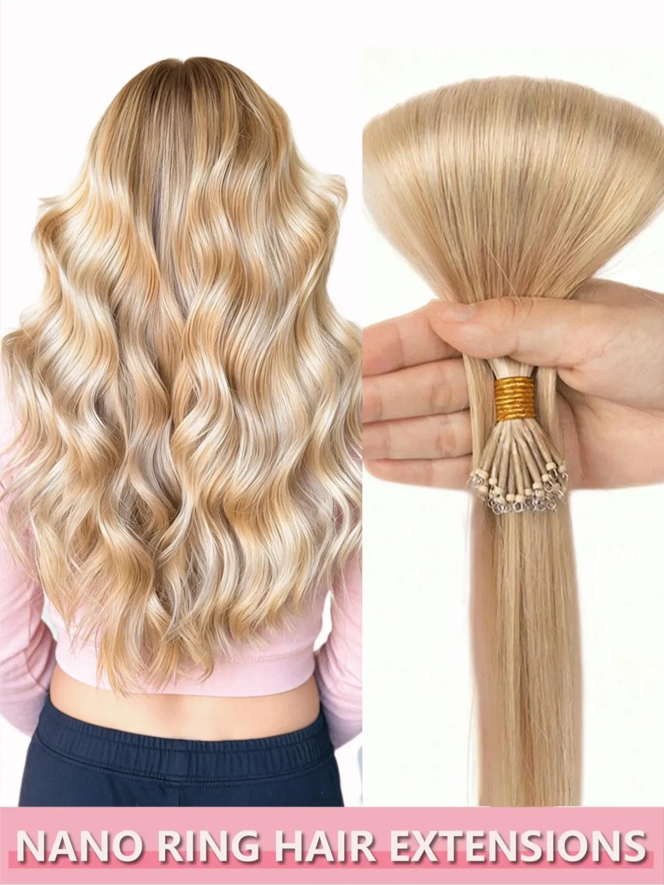 Nano Ring Hair Extensions Real Remy Premium Human Hair Silky 12-22 Inch Invisible Seamless Micro Beads Hairpieces Natural Straight Pre-Bonded Links For Women Y2k Highlights For Wedding Festival & Cosplay Glueless Damage-Free Professional Salon