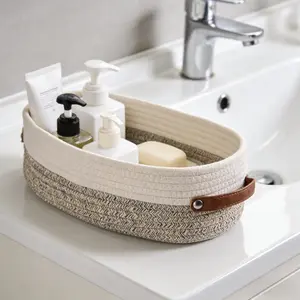 New Color-Block Woven Portable Storage Basket, Bohemian Style Decorative Bathroom Organizer, Multi-Functional Home Storage Essential, Durable Handle Fashion Design