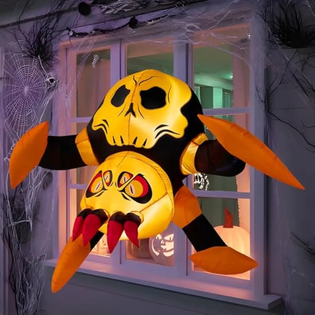 4ft Halloween Inflatable Spider Window Decoration, Stuck Blow Up Spider Window Breaker with LED Light, Scary Halloween Decoration for Outside Yard Garden Lawn House Decor