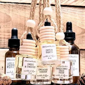Car Scented Oil Diffuser - Holiday, Winter, Christmas - Hanging Glass & Wood Boho