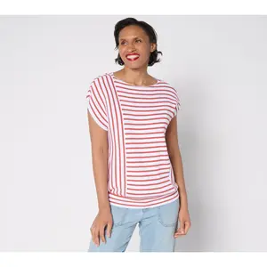 AnyBody Boat Neck Mixed Stripe Cotton Sweater