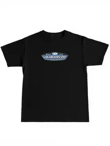 Quiksilver Retro Classic Vintage Logo Print Short Sleeve T-Shirt, Summer Surf Style Casual Menswear Top, Loose-Fitting Geometric Pattern, All Seasons Wear, Casual Tee