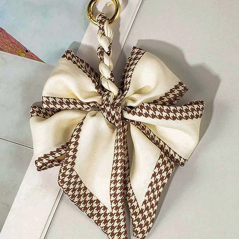 Niche retro elegant houndstooth border bow keychain, personalized creative shape, hand-woven rope metal ring exquisite pendant, small and exquisite versatile fashion, shoulder crossbody bag small object pendant, Trendy cute keychain, Stylish keychain