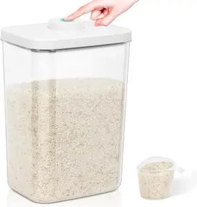 Large Airtight Food Container 6 Qt with Pop Up Lid & Measuring Cup for Rice, Flour, Cereal, Sugar, or Pet Food Storage, Rectangular Tall Food Storage Bin for Kitchen Pantry Organization