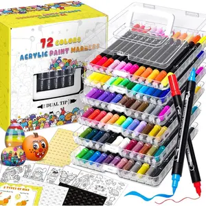 72 Colors   Markers, Dual Tip   Pens for Rock Painting, , Canvas, Stone, Glass, Ceramic Surfaces, DIY Crafts Making Art Supplies (Brush Tip and Fine Tip)