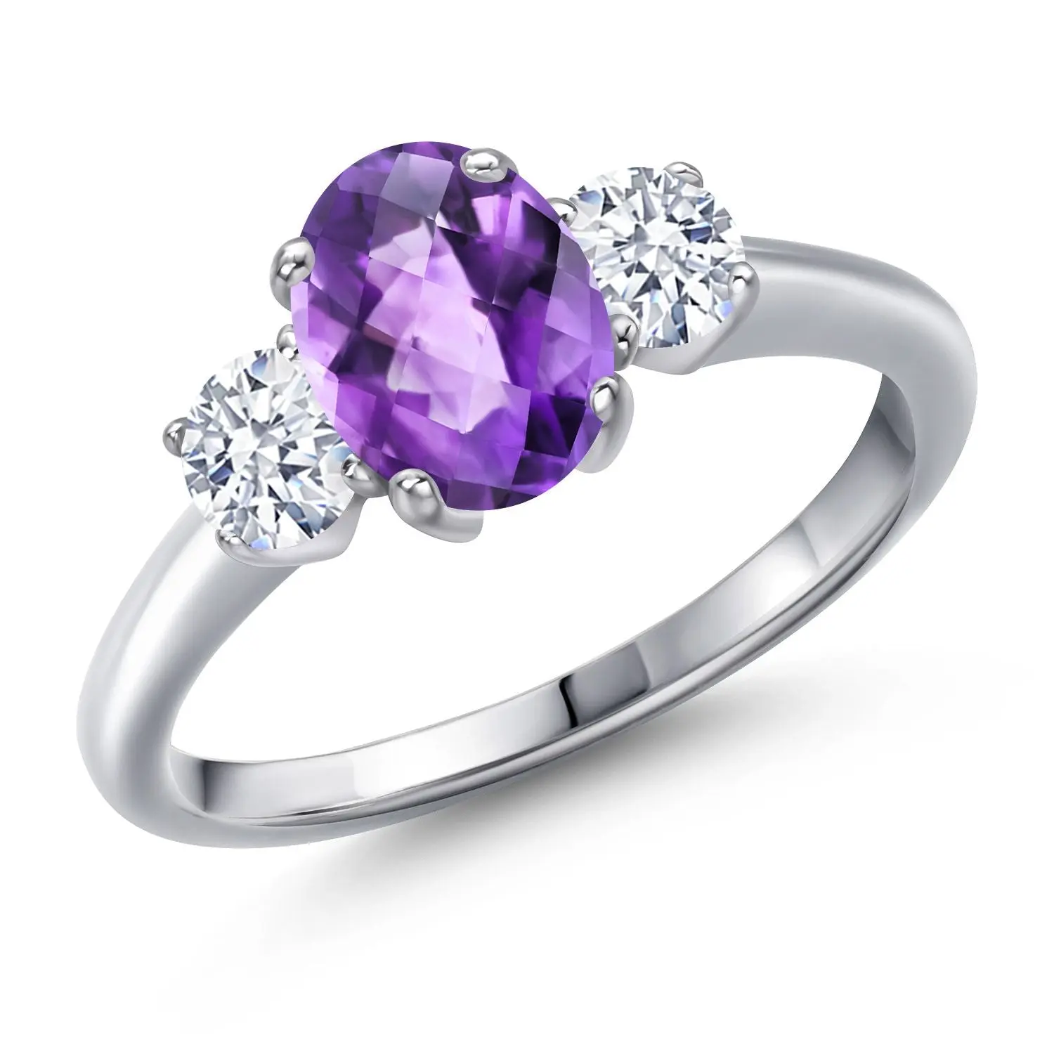 1.70 Ct Oval Checkerboard Purple Amethyst 925 Sterling Silver Ring