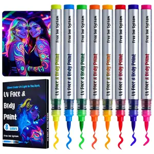8 Color Night Glow Markers, Non-Toxic Washable Fluorescent Pens, Party Stage Music Festival, UV Light, Portable, School Office Gift