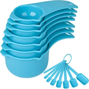 Plastic Measuring Cups and Spoons Set, Sky Blue Dry Measuring cups Set with Spout and Leveler for Kitchen and Baking, &Dishwasher Safe, Nesting Measuring Cups Set 15