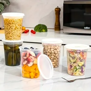 32 Oz Reusable Plastic Container With Lid Frozen Food Storage Container Sealed Bulk Round Food Storage Container Suitable For Storing Fruits And Vegetables For Storing Household Items