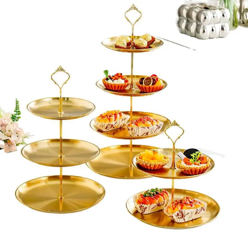 Stainless Steel 3-Layer Party Dessert Stand - Afternoon Tea Snack Tray, Fruit Skewer Holder, Wedding Cake Display Rack (Dessert Stands for Kitchenware)