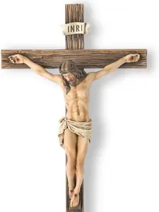 BC Buildclassic Catholic Crucifix Wall Cross Handmade Jesus Christ Sculpture 10" x 5" x 1.5" Resin Material Full Color Finish Renaissance Religious Art Home Décor Christian Gift