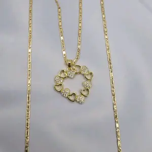 Heart chain gold-plated pendant heart of hearts chain 22"inches gold-plated clear stones