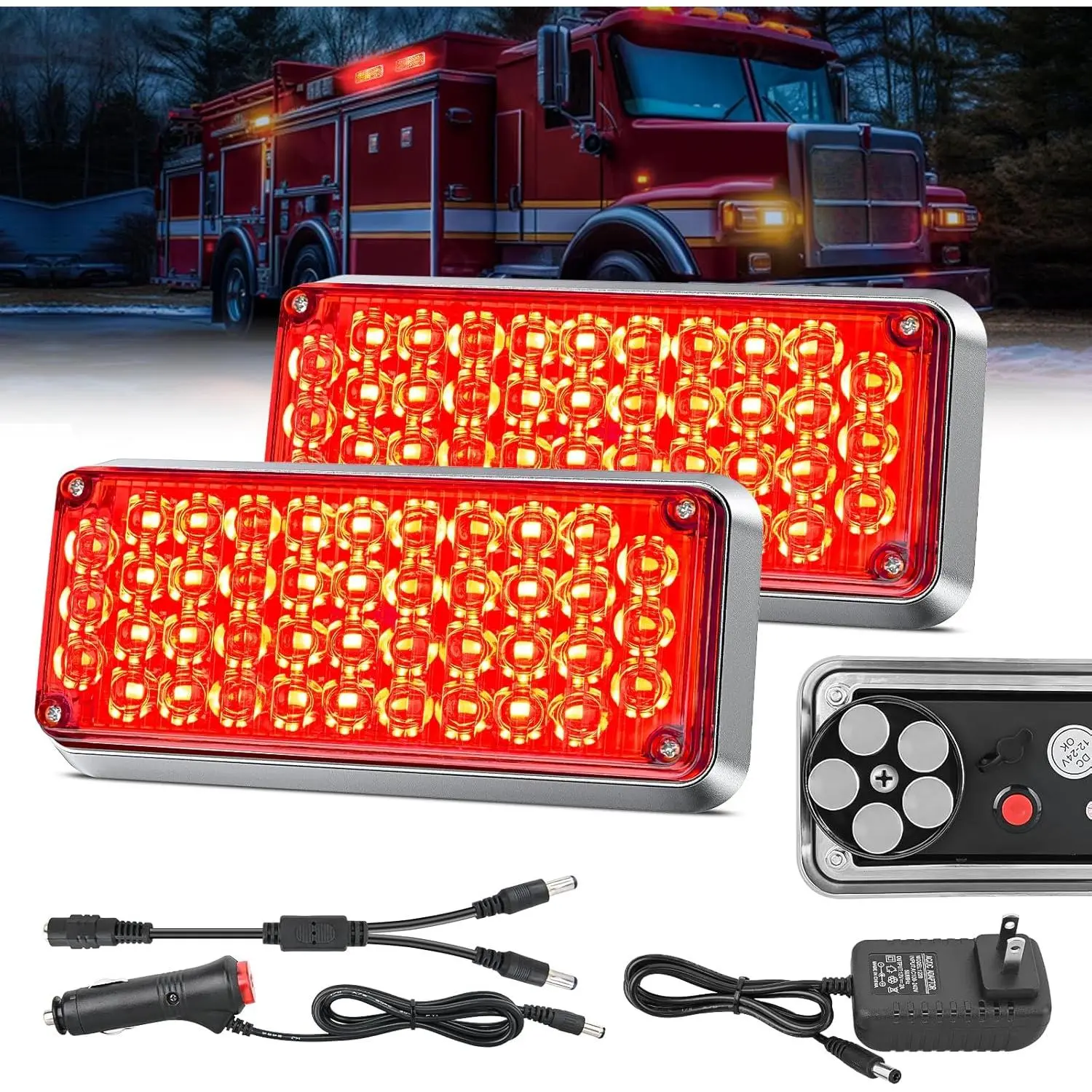 Nilight 2PCS 42LED Red Wireless Magnetic Strobe Lights Portable Strobe Lights Surface Mount Waterproof 5 Patterns for 12V 24V Cars Trucks Van Off Road Vehicles ATV, Strobe Light Kit