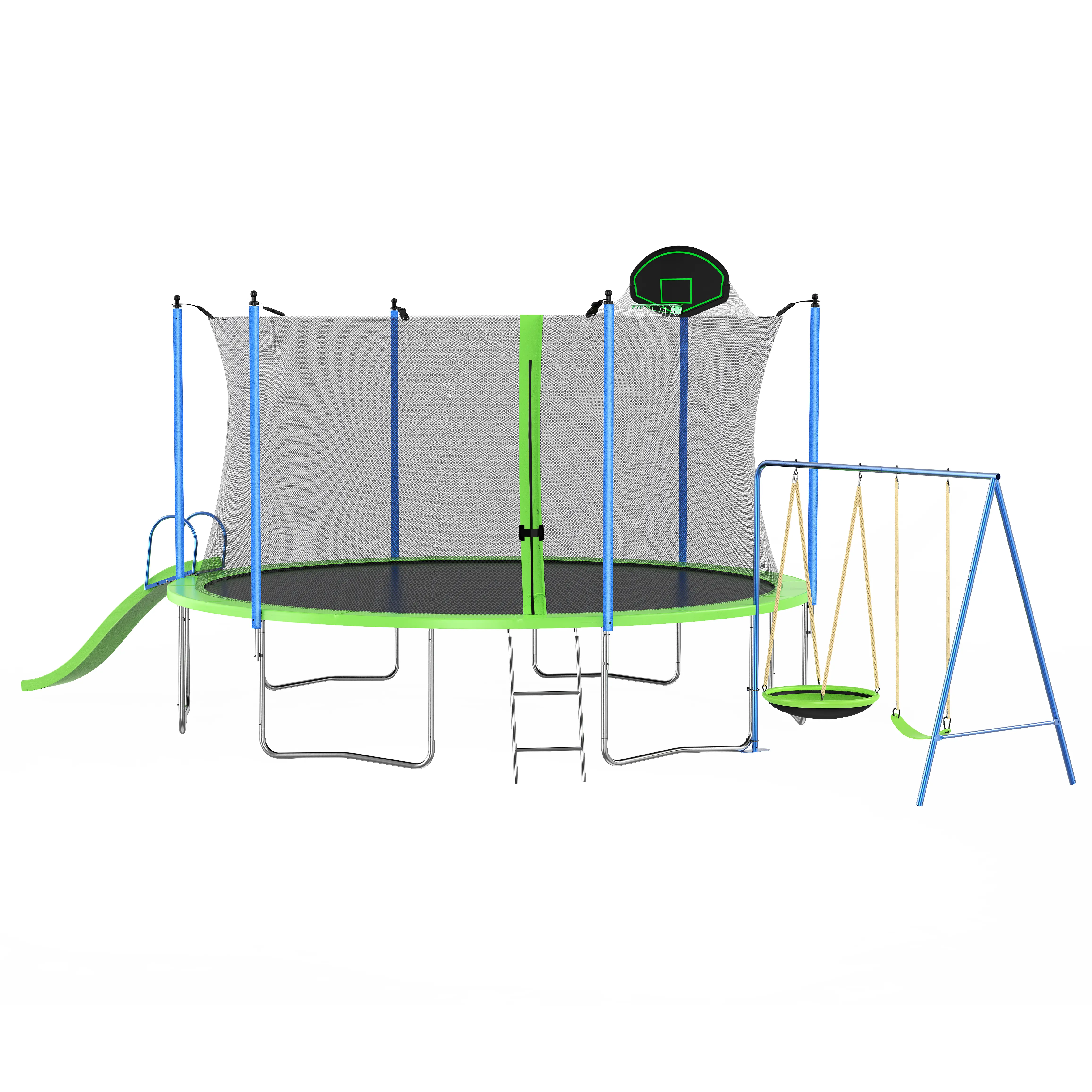 12FT Trampoline with Slide & Swings – ASTM Approved Outdoor Backyard Set!  Includes Basketball Hoop, Ladder & Safety Net – For Kids & Adults, Max Fun Guaranteed!