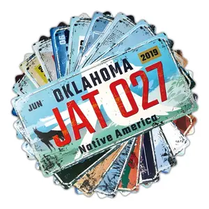 12-Pack Retro License Plate Tin Signs, Vintage Decor, American States Themed Wall Decor, Perfect for Garage & Bar, Universal Setting