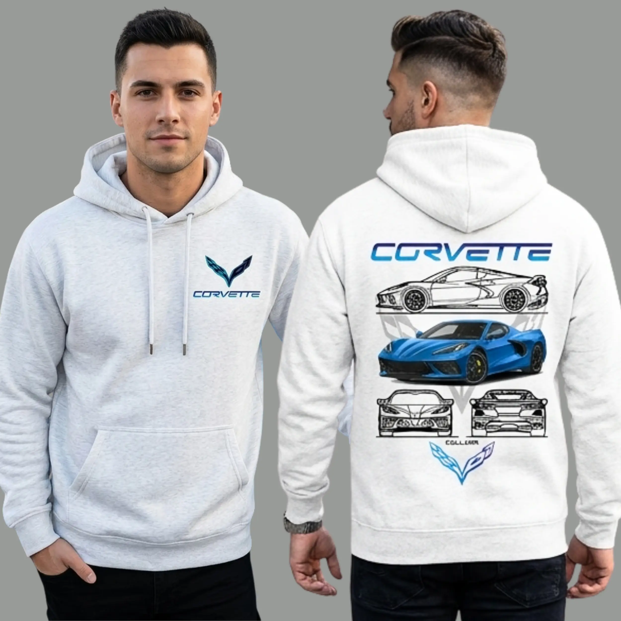 Vintage Chevr0let Corvette Printed Fleece-lined Unisex Hoodie, Super Car Lovers, Gifts for Dad, for Husband, Trending Graphic Tee Streetwear Classic Menswear Pullover Long Sleeve