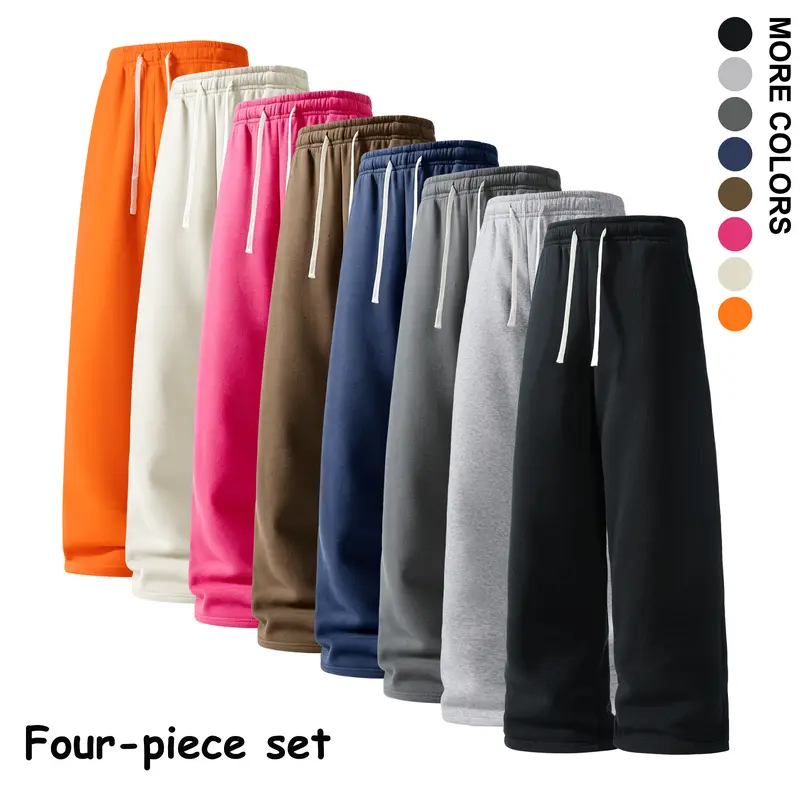 #SohoChic 4-Pack  Men's  Wide Leg Baggy Sweatpants, Elastic Drawstring Loose Streetwear Clothing, Casual Workout Long Trousers with Band, Simple Medium Sporty Men's Clothing
