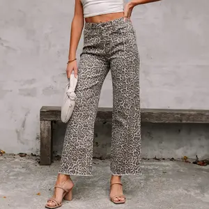 Leopard Frayed Edge Wide Leg High Waist Jeans