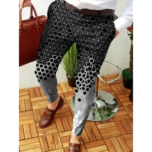 3D Print Slim-Fit Plaid British Casual Distinctive Trousers