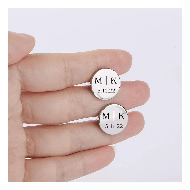 [Custom in Description] Personalized CUFFLINKS for Men Groom Cuff Links for Groomsmen Gifts for Dad Him Initials Custom Engraved Father of Bride Wedding Fathers Day