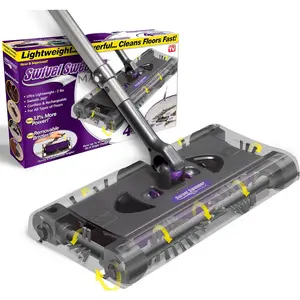 Cordless Electric Floor and Carpet Sweeper with Rotating Brush for Efficient Cleaning, Quad Brush Technology- Purple