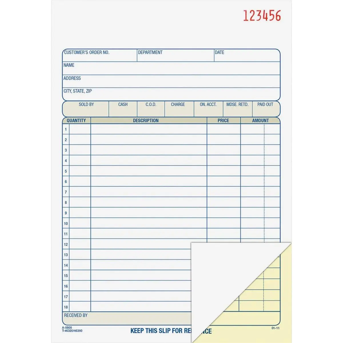 Adams Sales Order Printed Form, 2-Part Carbonless Letters Accounting Supplies, 5.56x8.44 In, 50 Sheets per Book