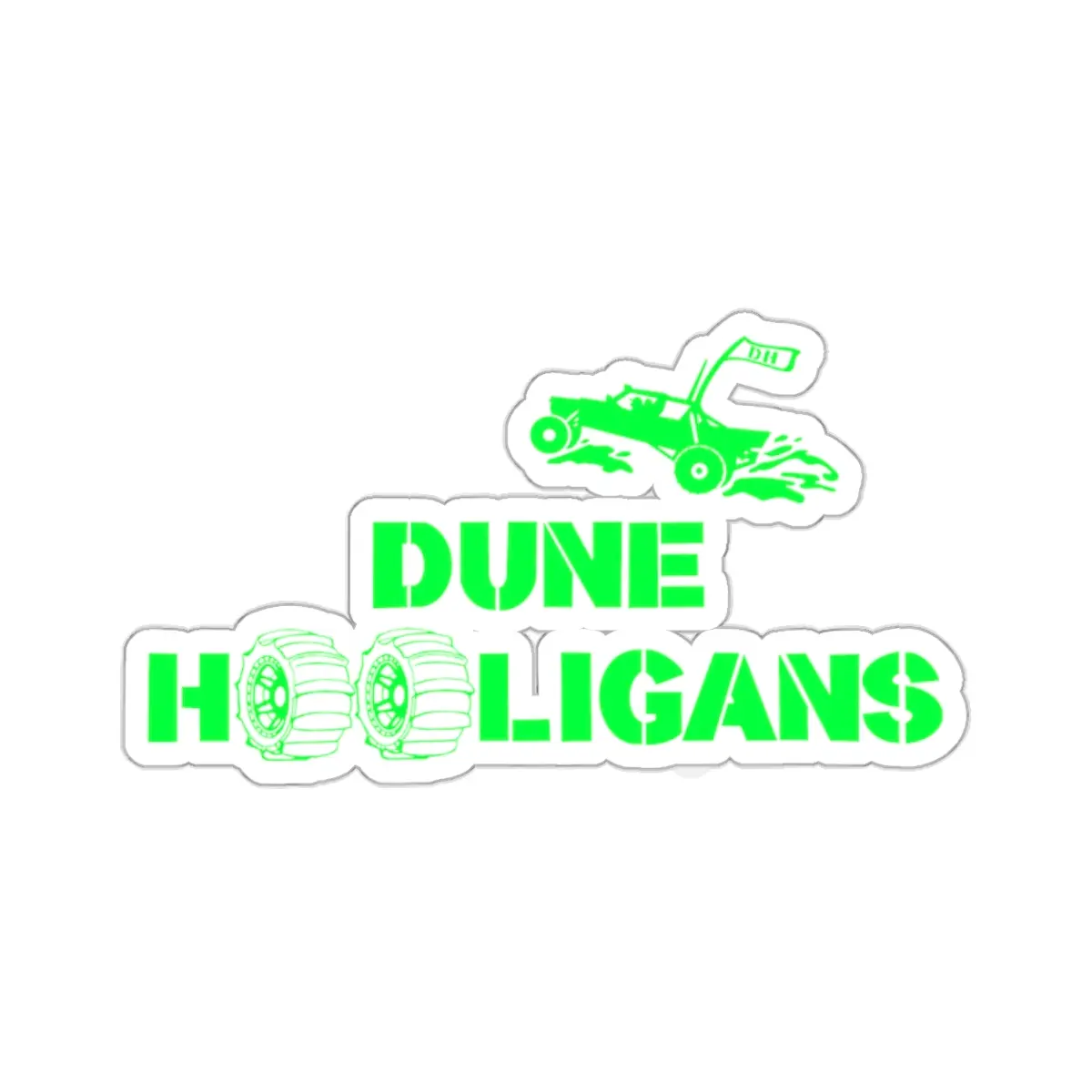 Lime Green Dune Hooligans Die-Cut Stickers for Off-Road Enthusiasts, Car Accessories, Laptop Decals, Gift for Racing Fans, Adventure Decor