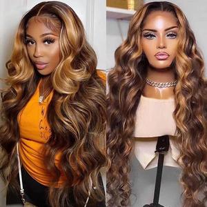 4 27 Highlight Wig Human Hair Honey Blonde Body Wave 13×4 Lace Front Wig Brown Ombre Colored Human Hair Wigs
