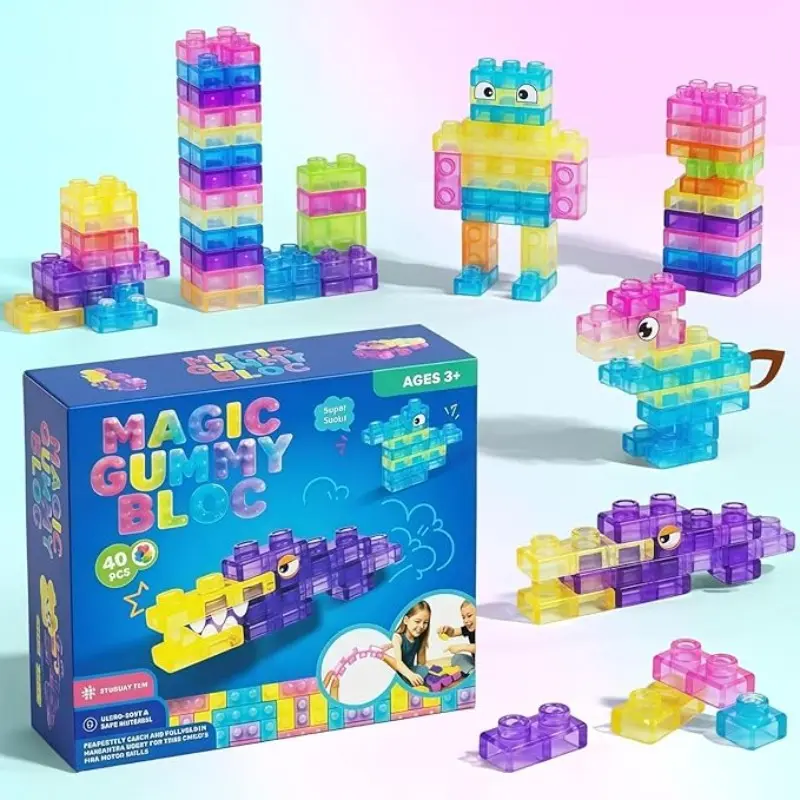 20/40/60pcs Stress Relief Toys, Soft Jelly Block Puzzle, Soft Sensory Squishies, Anxiety Relief Finger Toy, Sensory Squeeze Toy for Kids, Birthday Gift, Classroom Reward, Party Favor